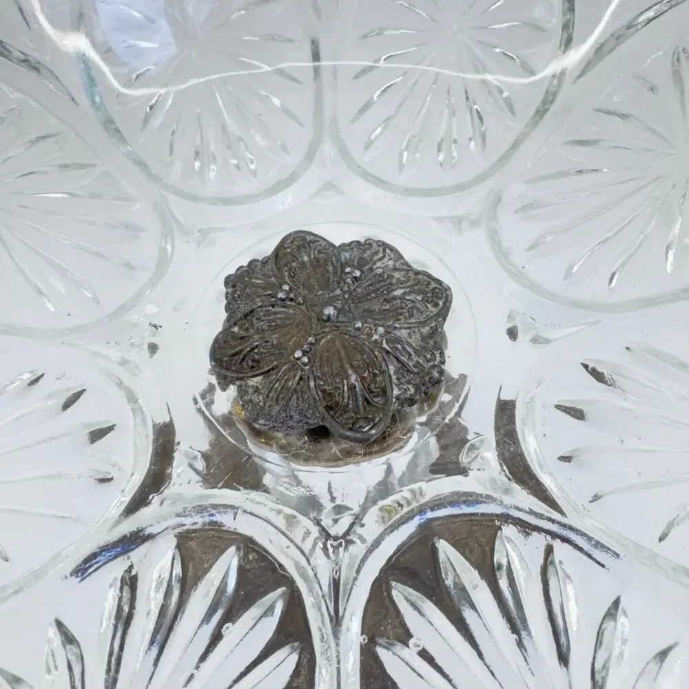 Vintage Crystal Pedestal Compote Dish with Ornate Brass Base, Candy Nut Bowl - Picture 7 of 10